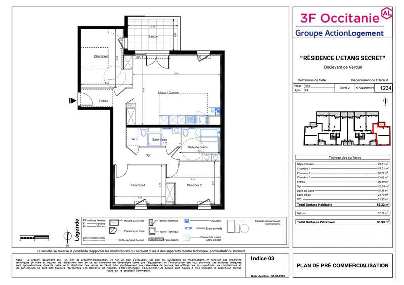 Appartement - 86 m² - 4 pièces