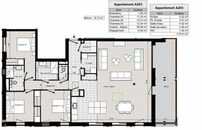 Appartement - 119 m² - 4 pièces