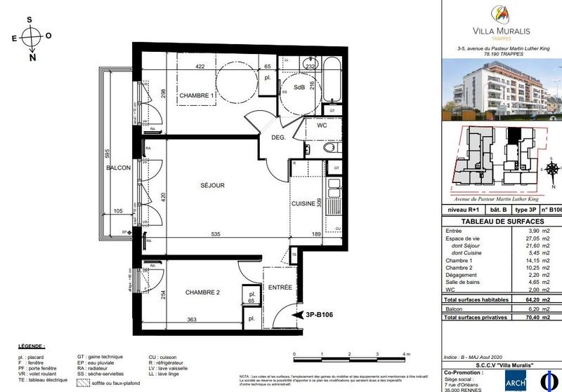 Appartement - 64 m² - 3 pièces