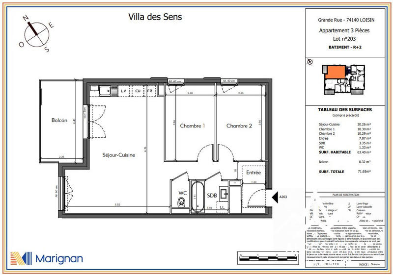 Appartement - 63 m² - 3 pièces