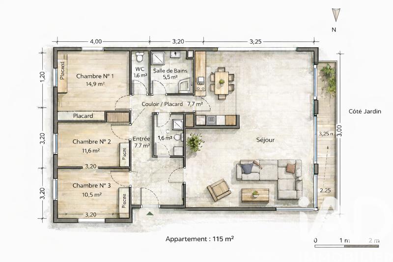 Appartement - 115 m² - 4 pièces