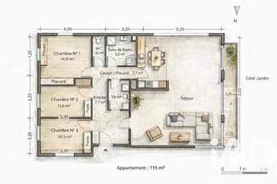 Appartement - 115 m² - 4 pièces