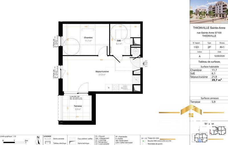 Appartement - 40 m² - 2 pièces