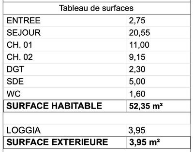 Appartement - 52 m² - 3 pièces