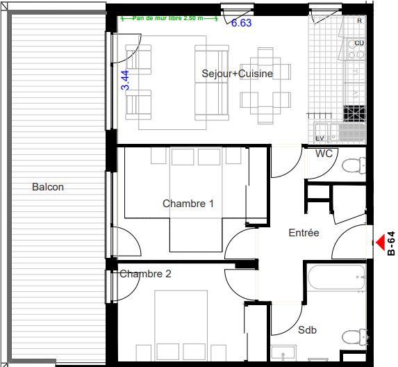 Appartement - 58 m² - 3 pièces