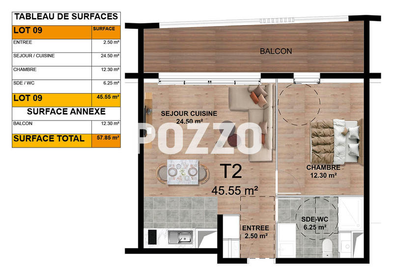 Appartement - 46 m² - 2 pièces