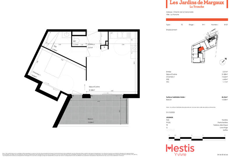 Appartement - 46 m² - 2 pièces