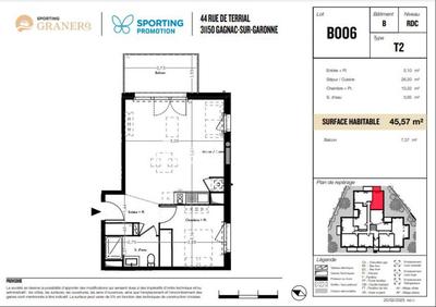 Appartement - 46 m² - 2 pièces