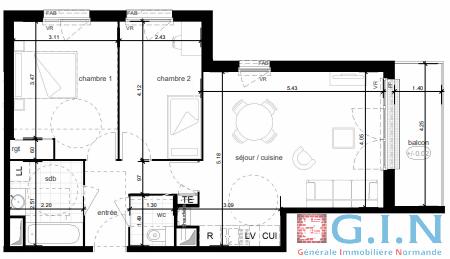 Appartement - 60 m² - 3 pièces