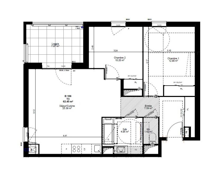 Appartement - 62 m² - 3 pièces