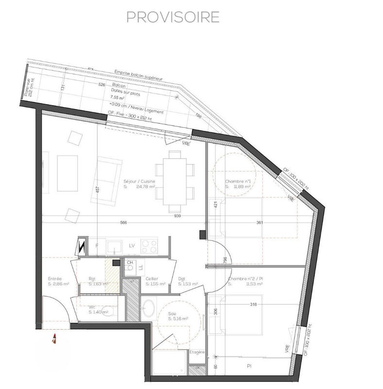 Appartement - 62 m² - 3 pièces