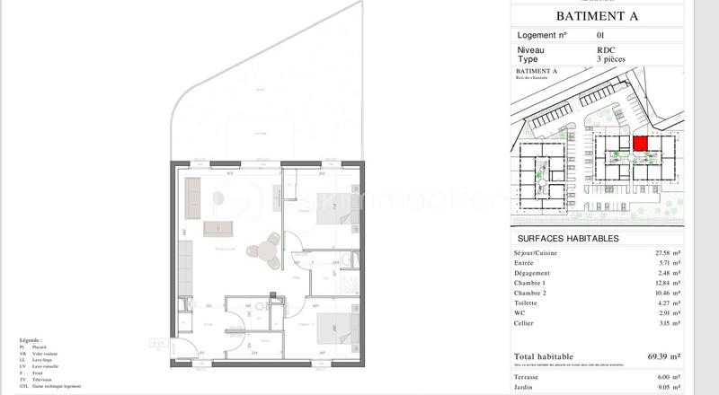 Appartement - 70 m² - 3 pièces