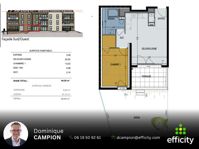 Appartement - 44 m² - 2 pièces