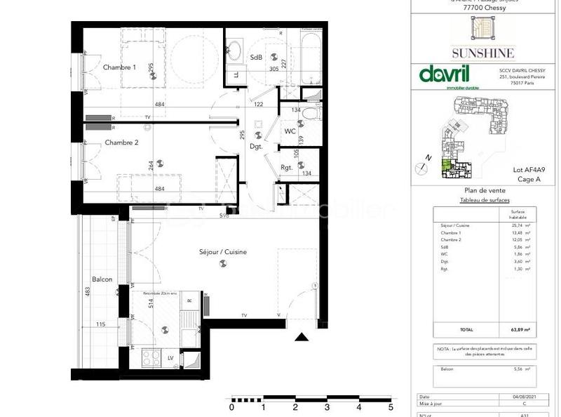 Appartement - 64 m² - 3 pièces