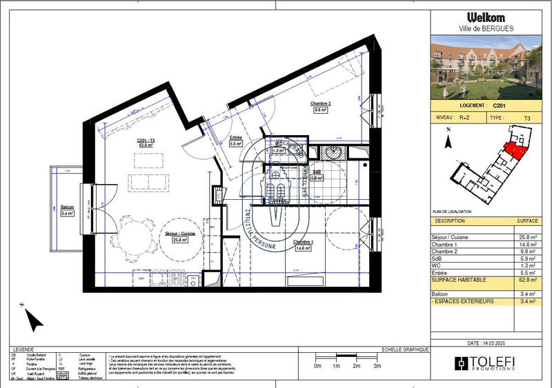 Appartement - 63 m² - 3 pièces