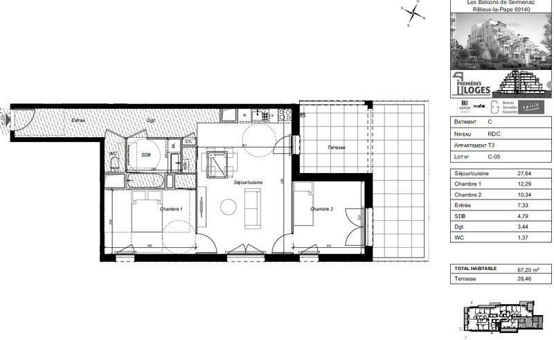 Appartement - 67 m² - 3 pièces