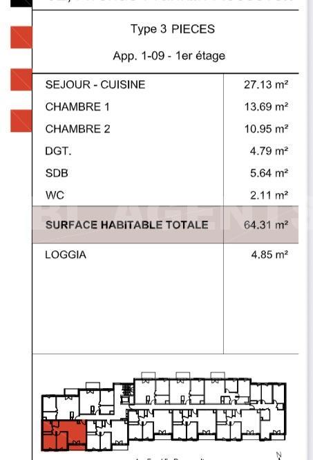 Appartement - 64 m² - 3 pièces