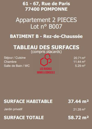 Appartement - 37 m² - 2 pièces