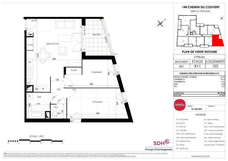 Appartement - 64 m² - 3 pièces