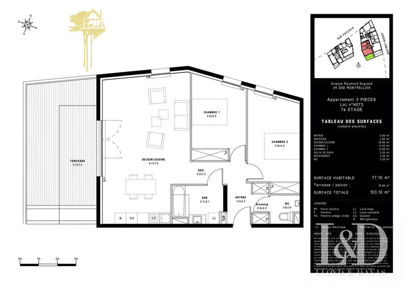 Appartement - 77 m² - 3 pièces