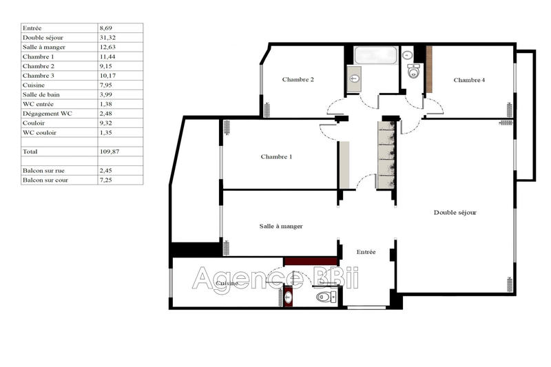 Appartement - 110 m² - 6 pièces