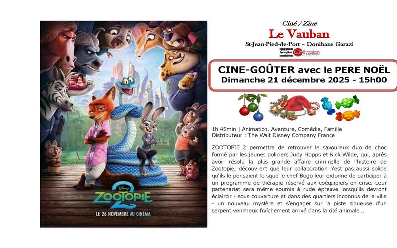 Ciné goûter avec le Père Noël : film Zootopie 2