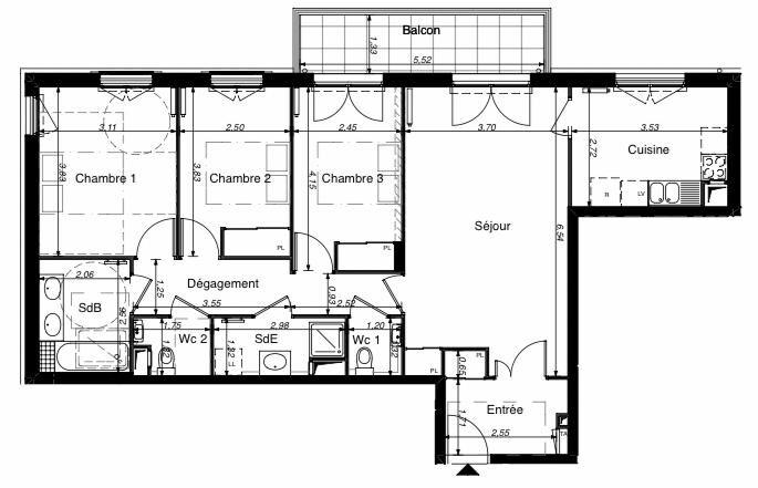 Appartement - 88 m² - 4 pièces