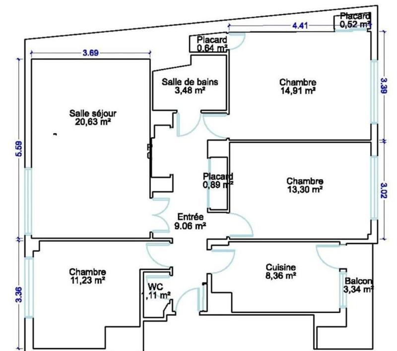 Appartement ancien - 84 m² - 4 pièces