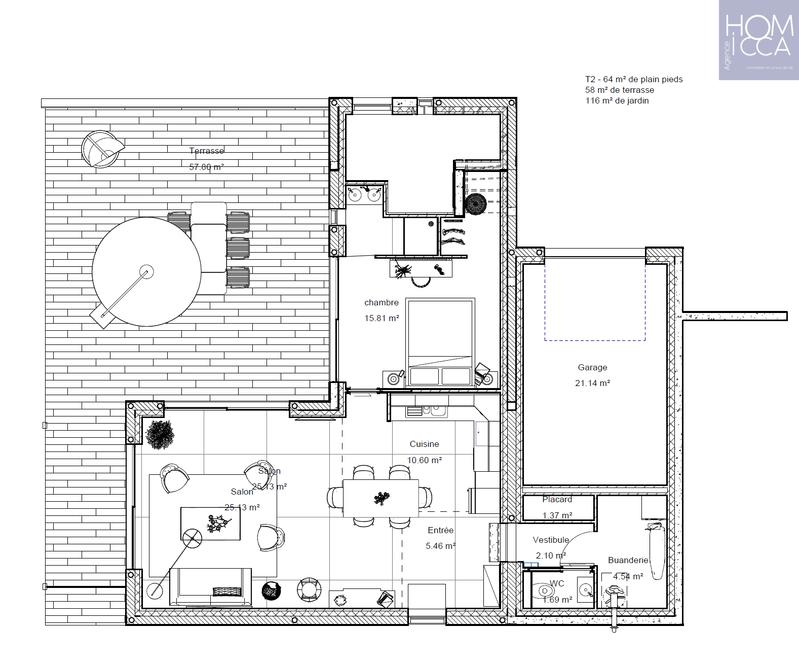 Appartement - 64 m² - 2 pièces