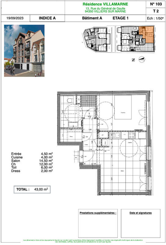 Appartement - 43 m² - 2 pièces