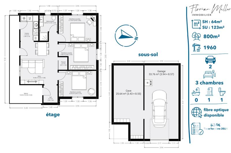 Maison - 64 m² - 4 pièces