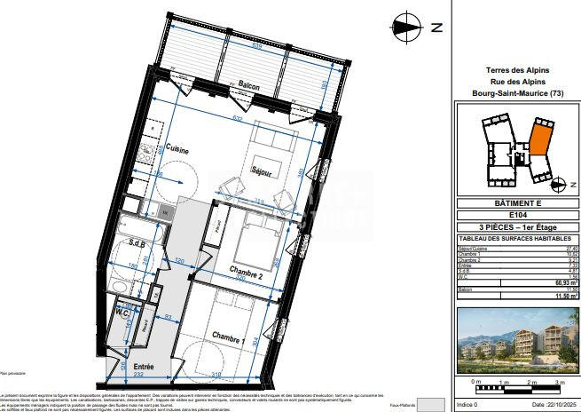 Appartement - 61 m² - 3 pièces
