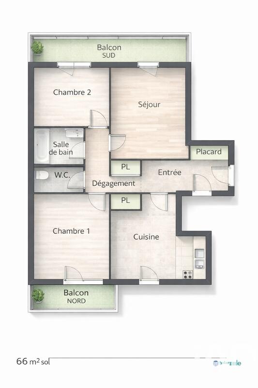 Appartement - 66 m² - 3 pièces