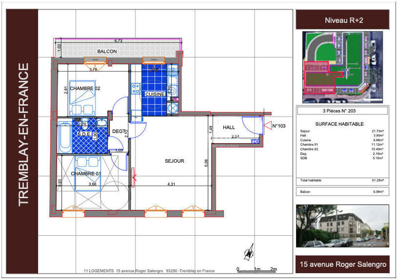 Appartement - 61 m² - 3 pièces