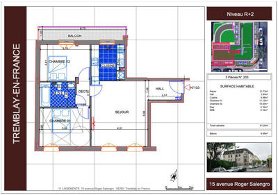 Appartement - 61 m² - 3 pièces