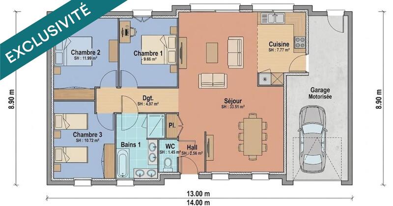 Maison - 90 m² - 4 pièces