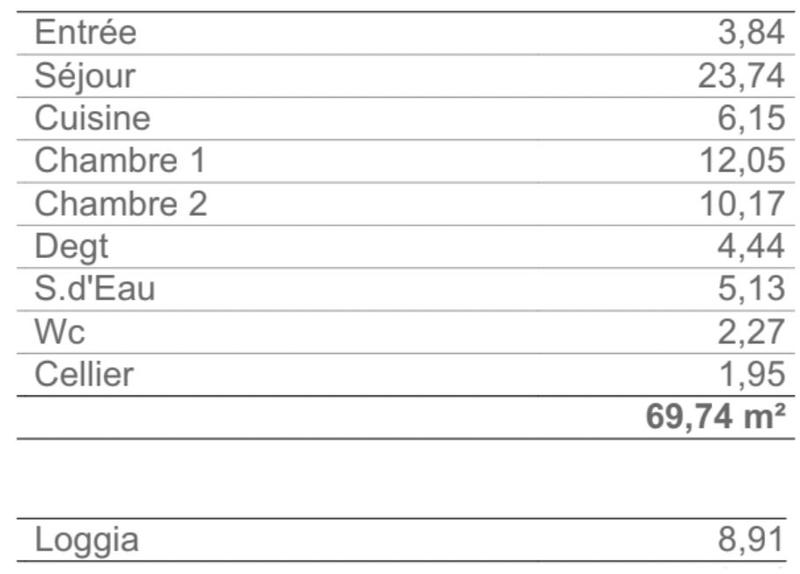 Appartement - 70 m² - 3 pièces