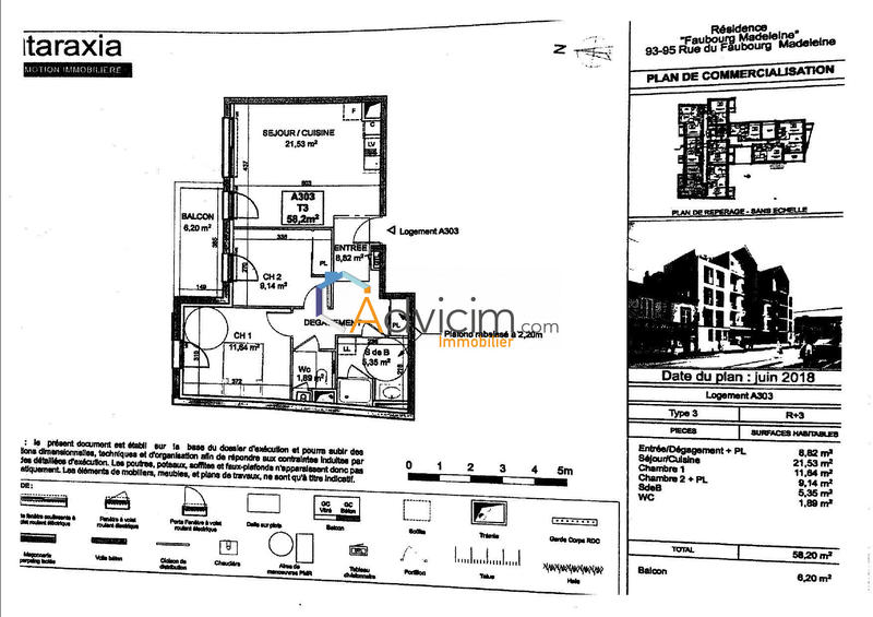 Appartement - 58 m² - 3 pièces