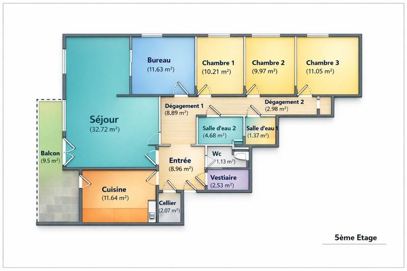 Appartement - 120 m² - 6 pièces