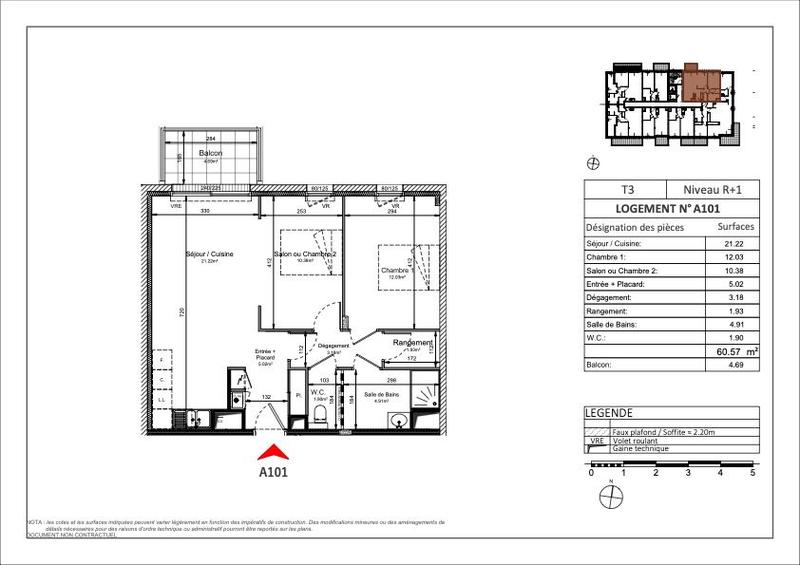 Appartement - 60 m² - 3 pièces