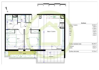 Appartement - 62 m² - 3 pièces