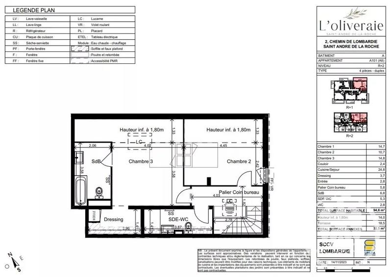 Appartement - 94 m² - 4 pièces
