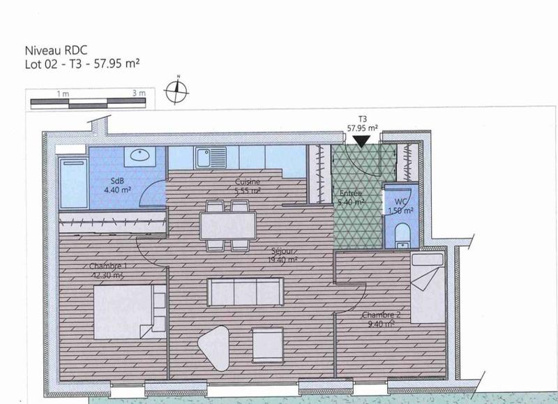 Appartement - 57 m² - 3 pièces