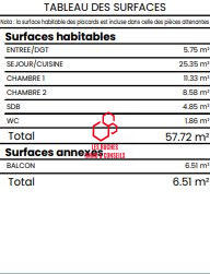 Appartement - 58 m² - 3 pièces
