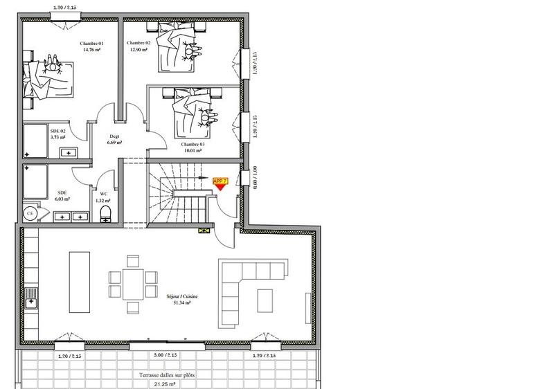 Appartement - 108 m² - 4 pièces