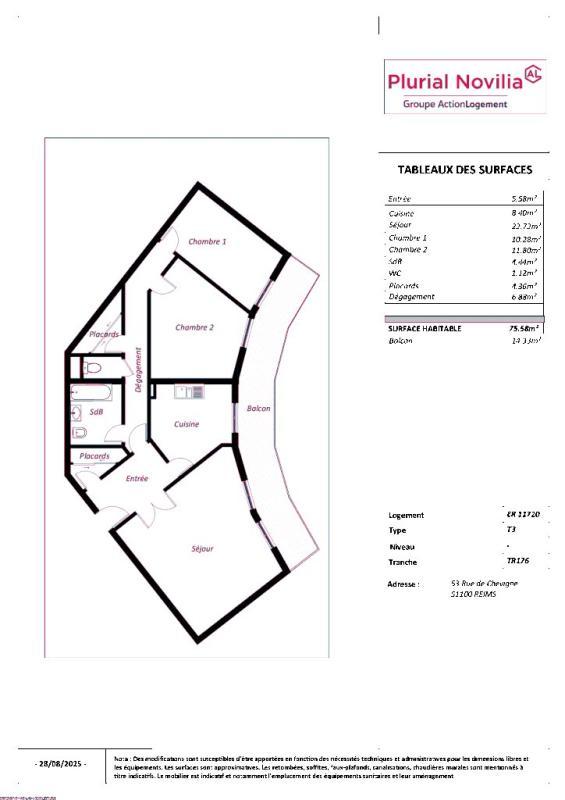 Appartement - 75 m² - 3 pièces