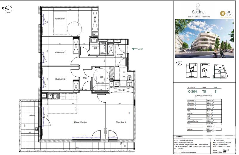 Appartement - 109 m² - 6 pièces