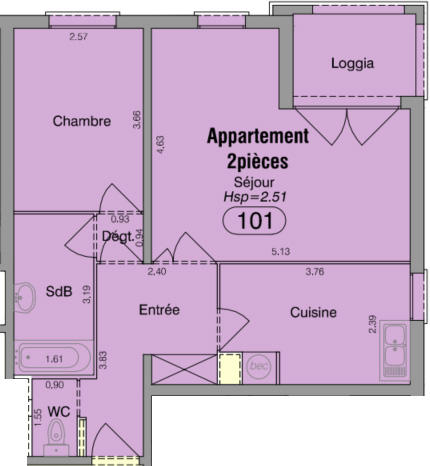 Appartement - 52 m² - 2 pièces