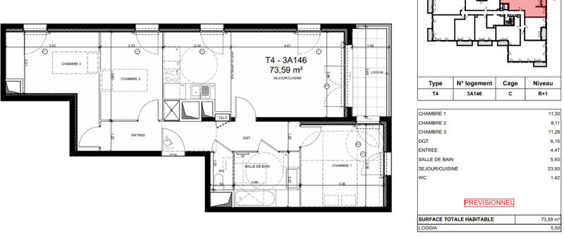 Appartement - 73 m² - 4 pièces
