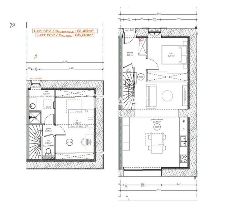 Maison - 65 m² - 3 pièces